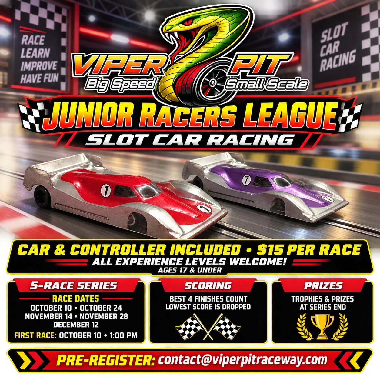 Junior Racers League slot car racing poster